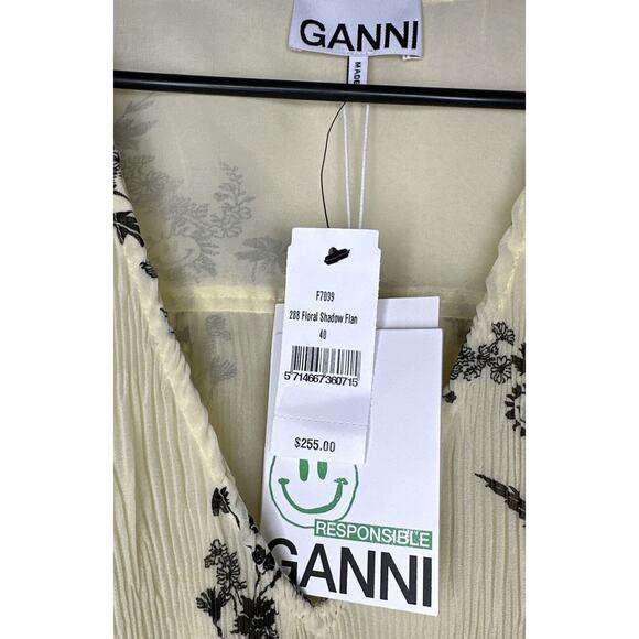 Ganni NWT Women Sz 40 US 8 Yellow Black Milkmaid Dress Floral Coquette Party - Picture 3 of 16